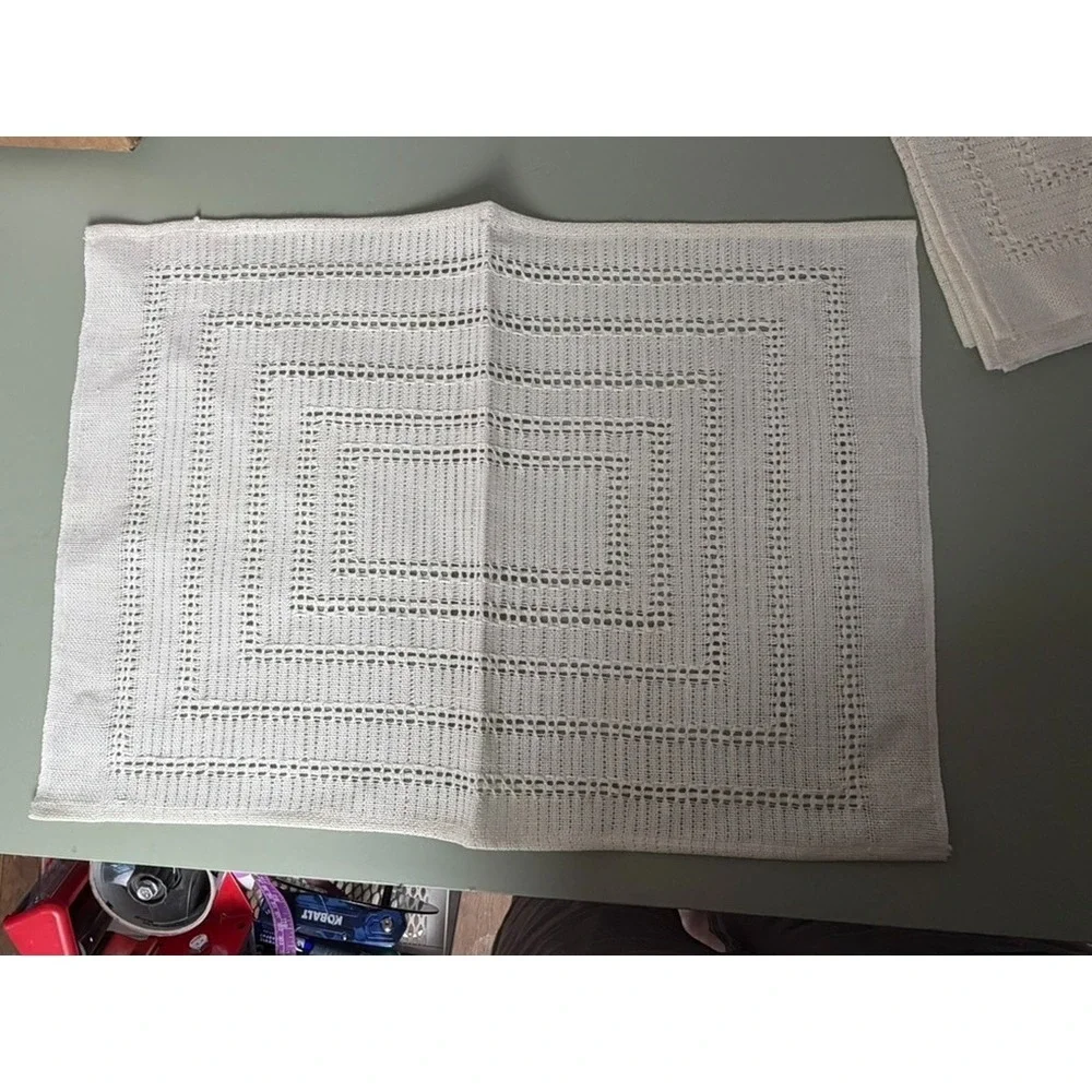 Set 4 Vintage Irish Linen Hemstitched Openwork Placemats Table Topper White